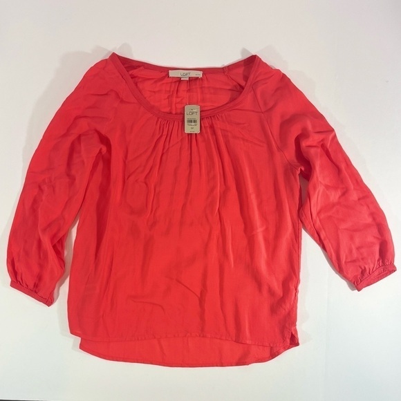 NWT LOFT Coral/Fushia Sheer Blouse Size Small Petite - Picture 1 of 7